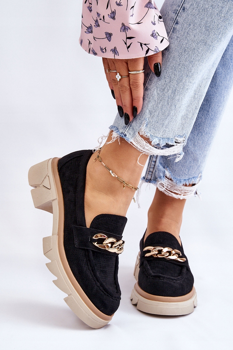 Černé polobotky mokasíny s řetězem velikost 41