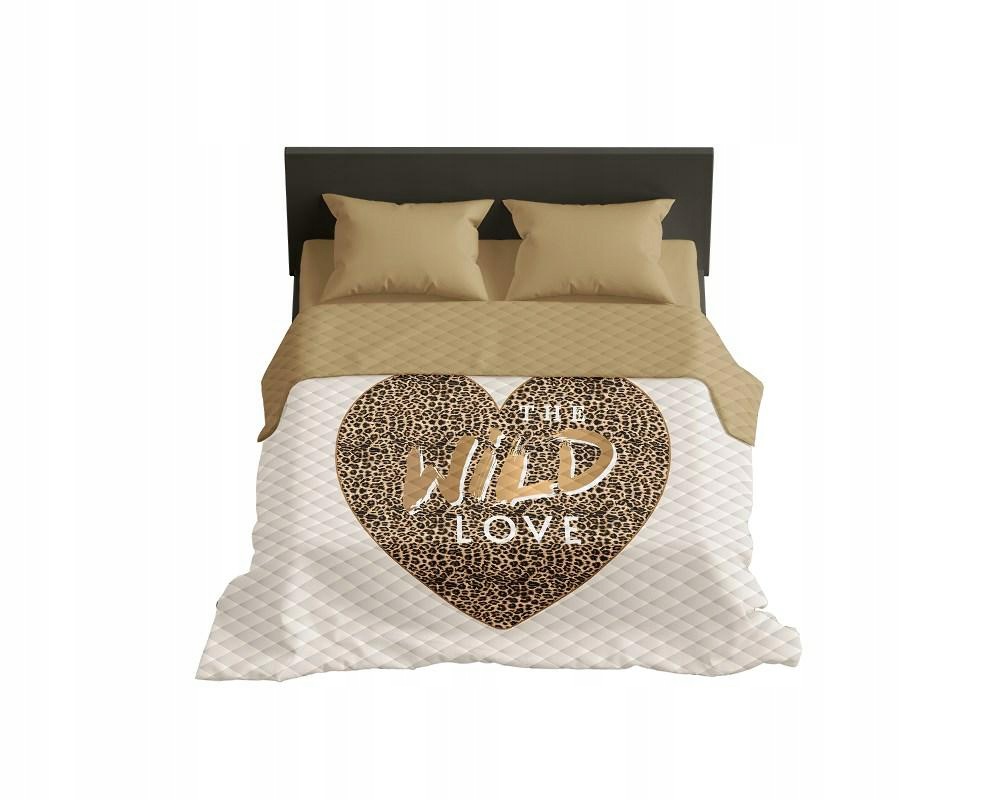 Dekorativní přehoz Wild Love 220x240 béžový, hnědé panterové srdce