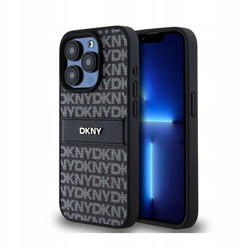 Dkny Leather Mono Stripe & Metal Logo Pouzdro pro iPhone 15 Pro (černé)