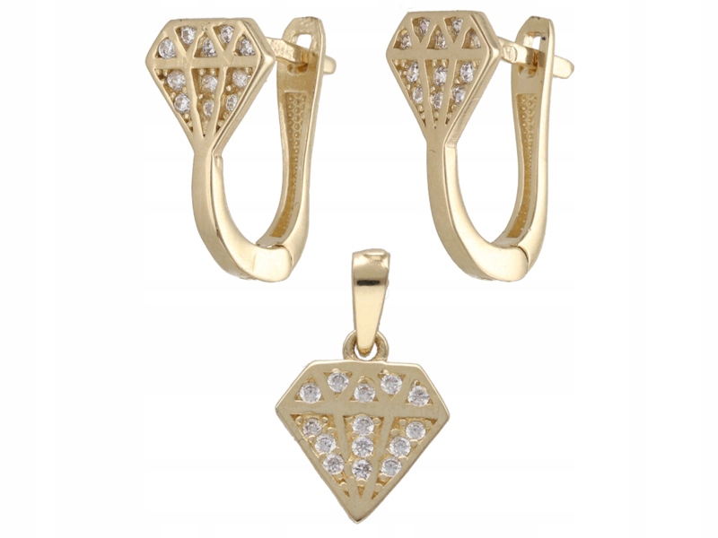 Zlatý komplet šperků 585 diamant s zirkony, elegantní jako dárek 14k