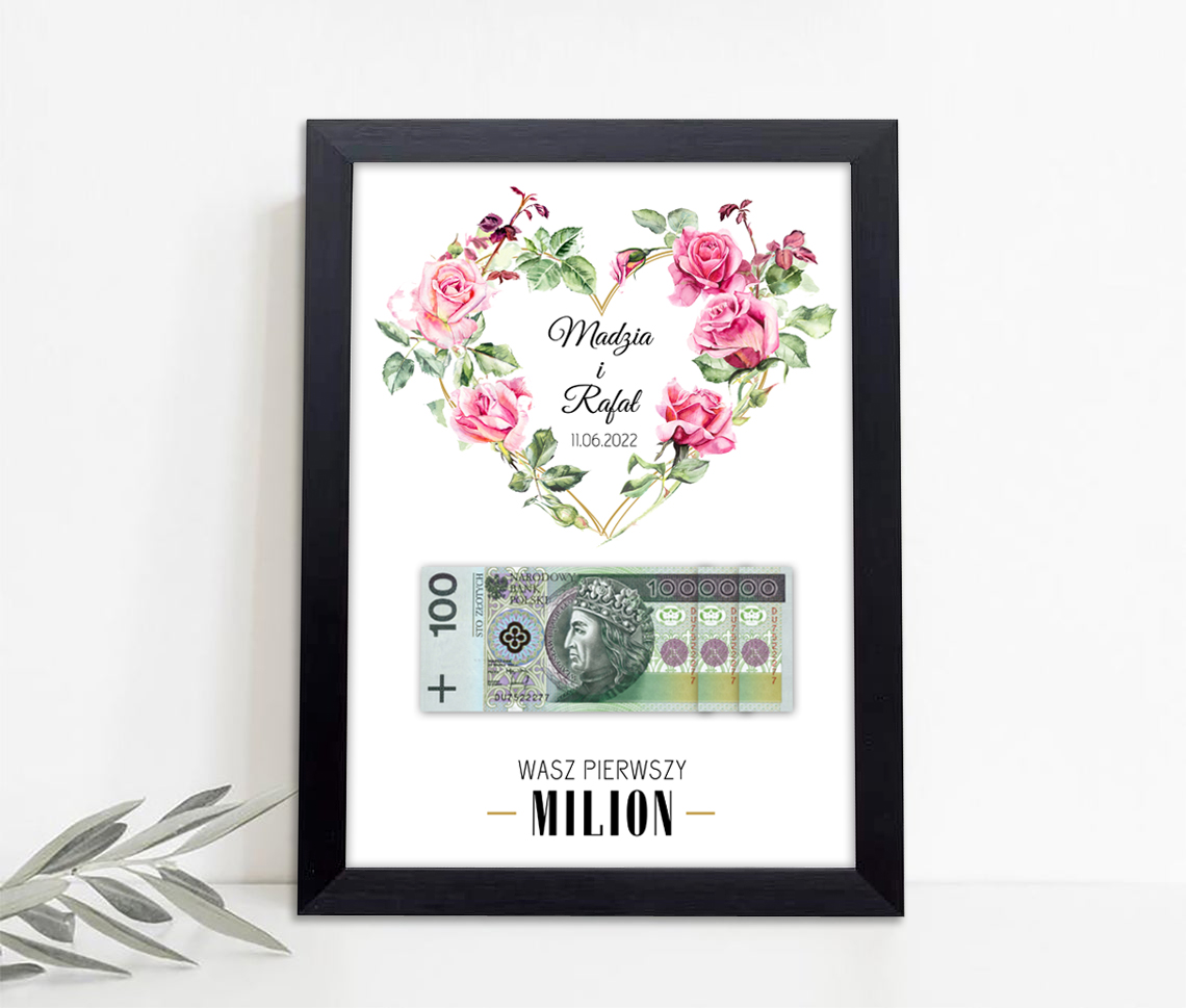 PLAKAT + RAMKA WASZ PIERWSZY MILION PREZENT NA ŚLUB DLA NOWOŻEŃCÓW A4 Marka inny