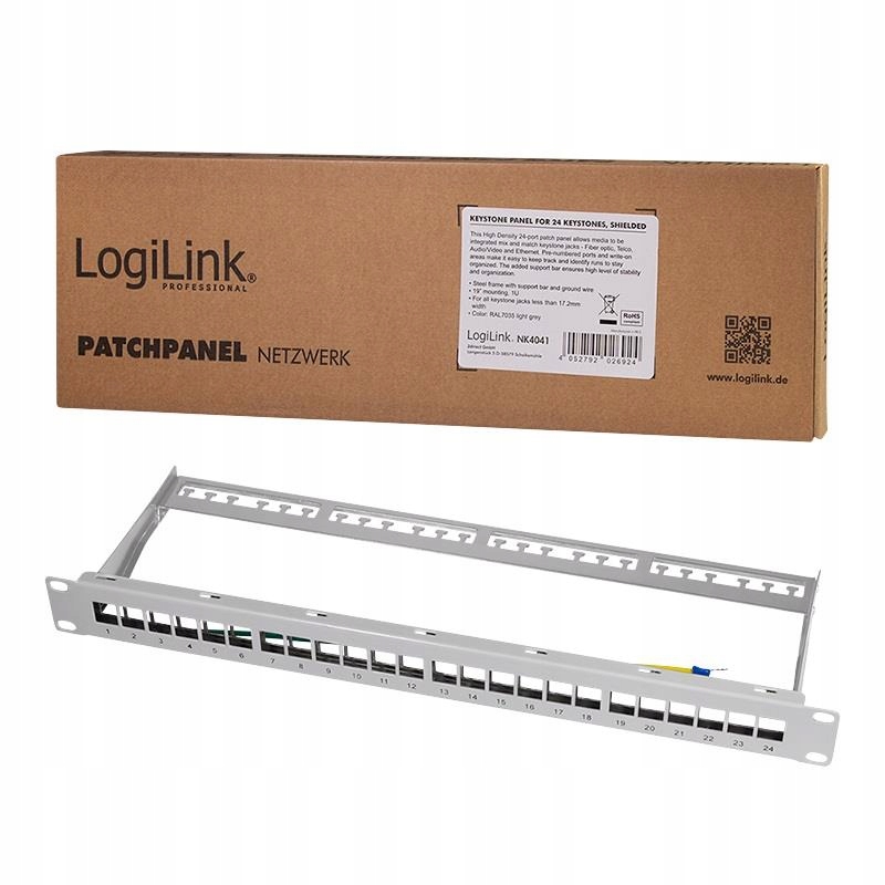 LogiLink Patchpanel Keystone 24-portowy, ekranowany, szary (NK4041)