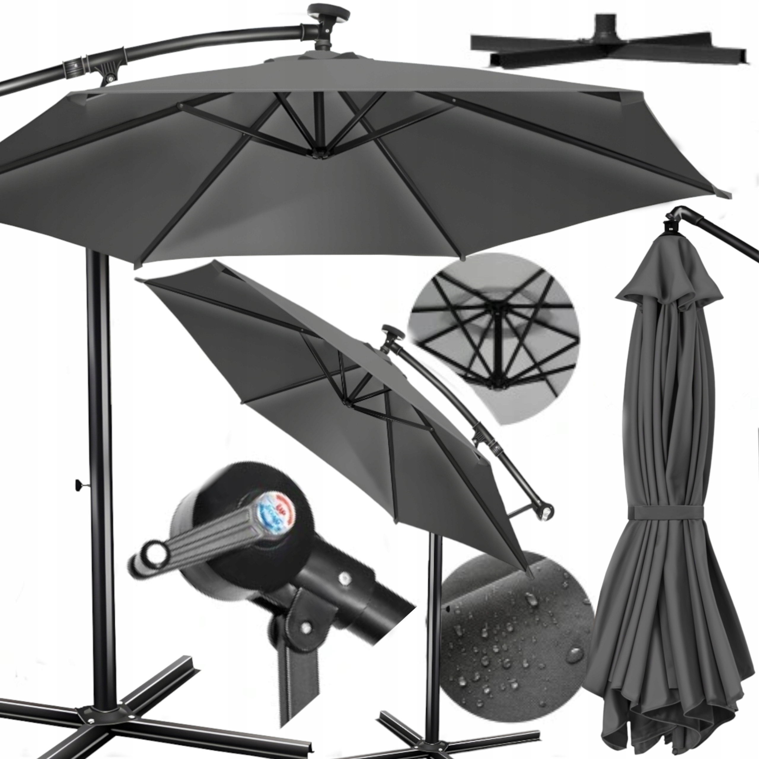 Duży Parasol Ogrodowy Składany Duży Z Wysięgnikiem Falbaną 350 CM