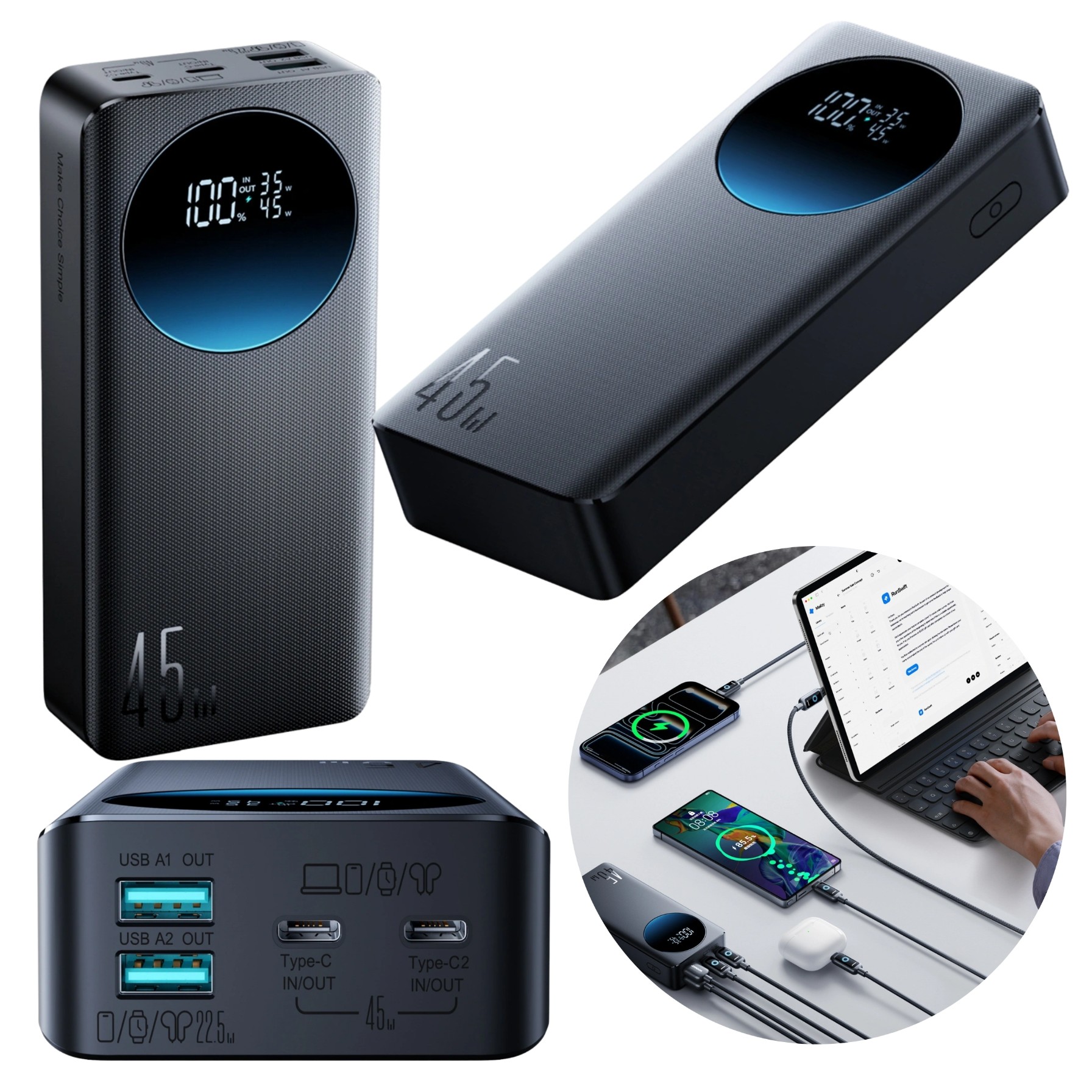 Powerbanka 20000 mAh Rychlá Powerbanka 45 W 2x Usb-a 2x Usb-c Displej