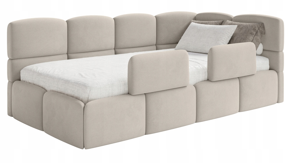 Postel pro mláděž 120x200 cm Cloudy světle béžová velurová matrace s pravými zábranami