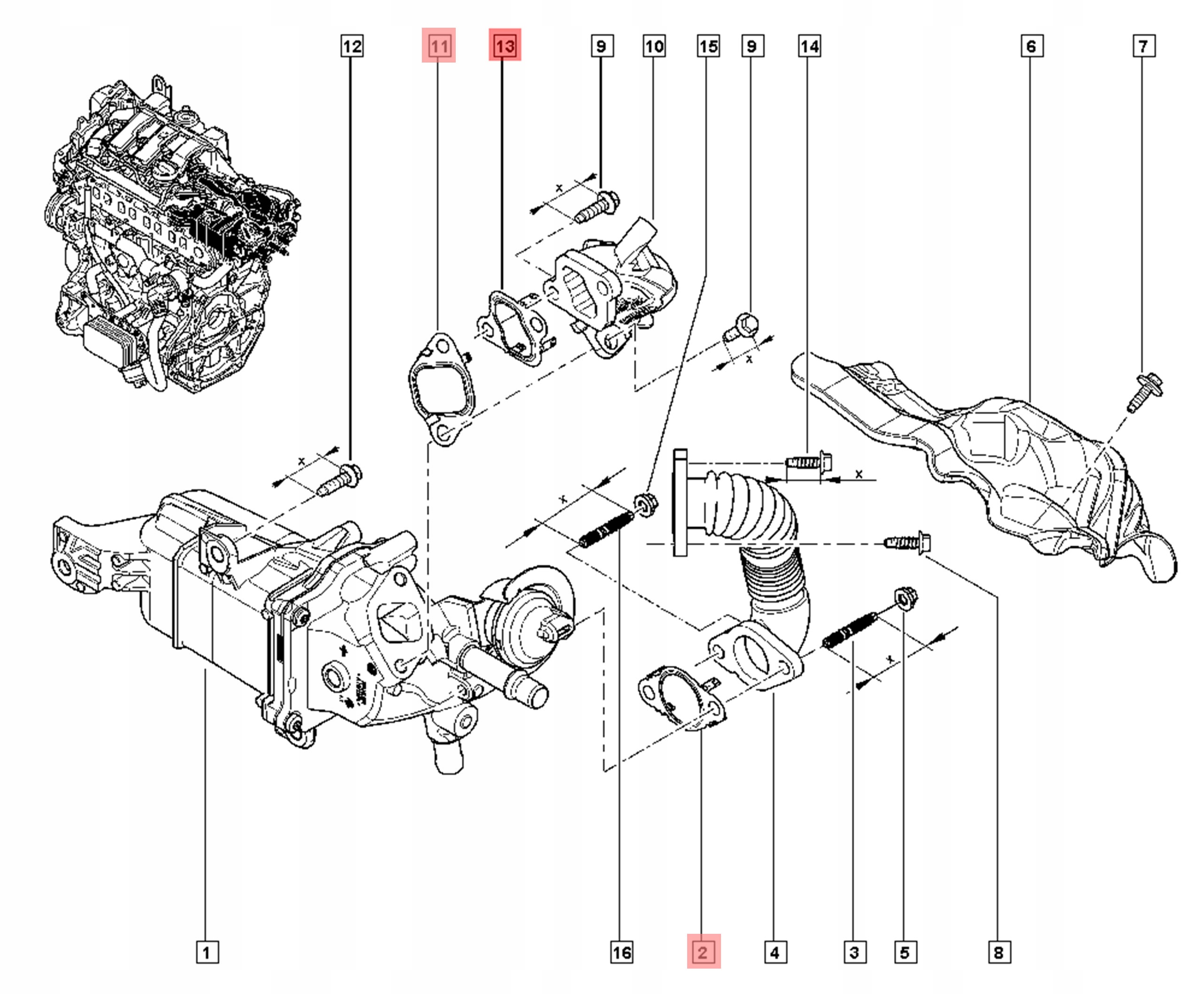 Uszczelki chłodnicy EGR 1.6 DCI TRAFIC III VIVARO BITURBO Elring 928.930 Numer katalogowy części 928.930