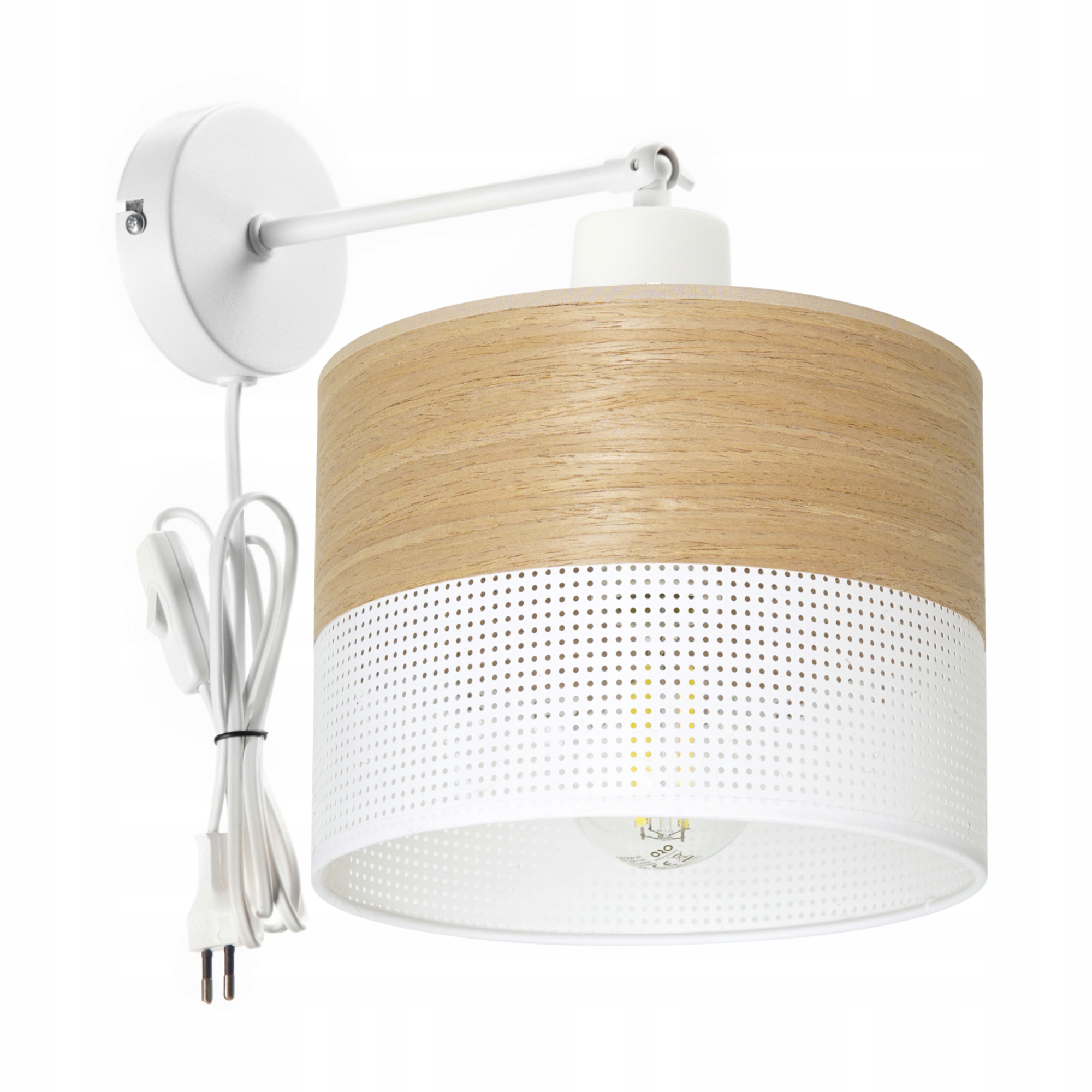 Nástěnná Lampa Nástěnná Ažurová Stínidlo 20 CM Díry Zástrčka Dřevo Loft Polská