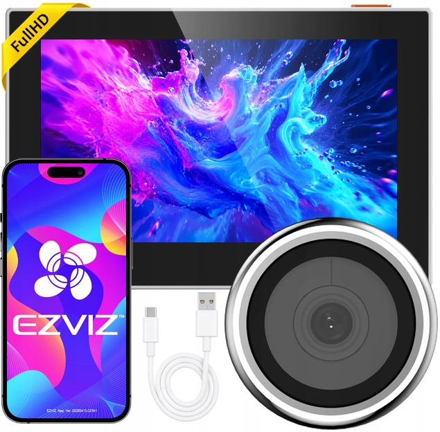 Elektronický kukátko Judáš Ezviz WiFi s Full Hd kamerou, strieborná verzia