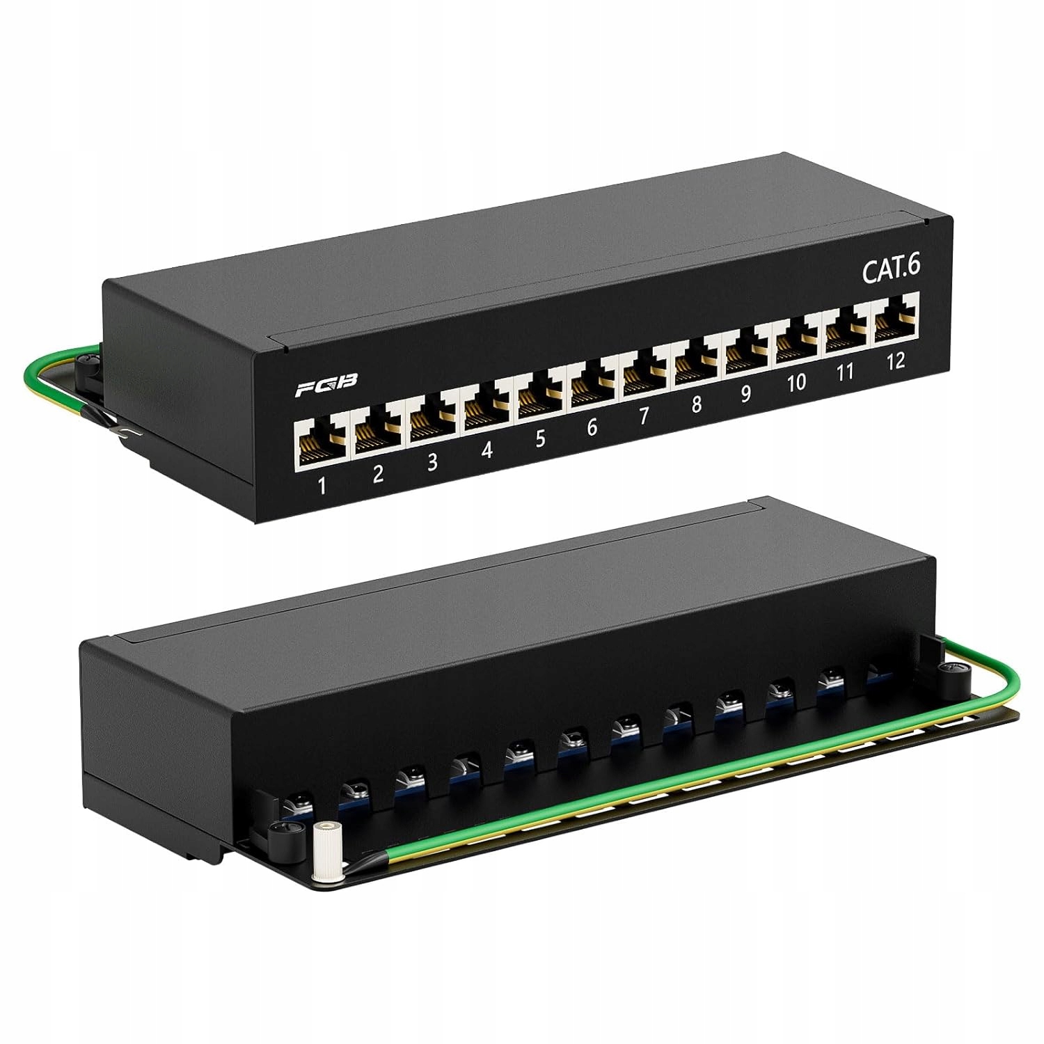 Panel rozdzielczy Fgb Cat 6, 12 portów i 12 ekranowanych gniazd RJ45