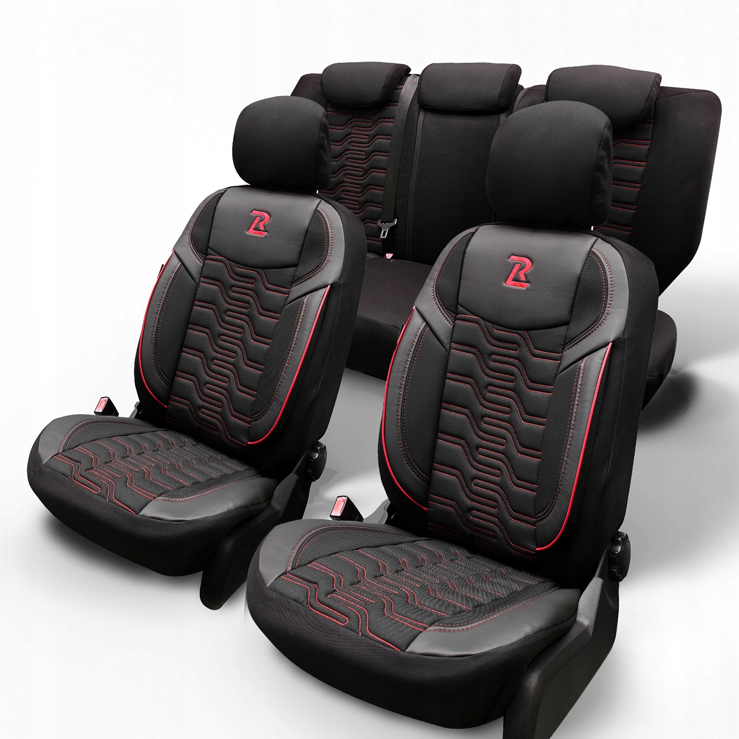 Pokrowce na fotele samochodowe Lucaro Berlin czarno czerwony komplet skóra