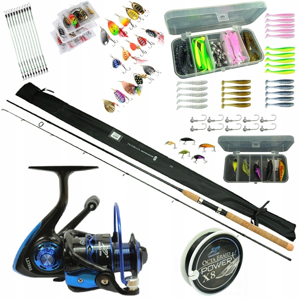 bogaty Zestaw wędkarski Spinning Wędka kołowrotek plecionka 70 elementów