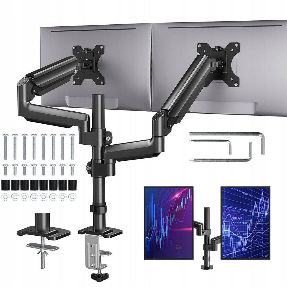 Uchwyt Na Dwa Monitory Extra Mocny Regulowany Uniwersalny Biurkowy 13-32''