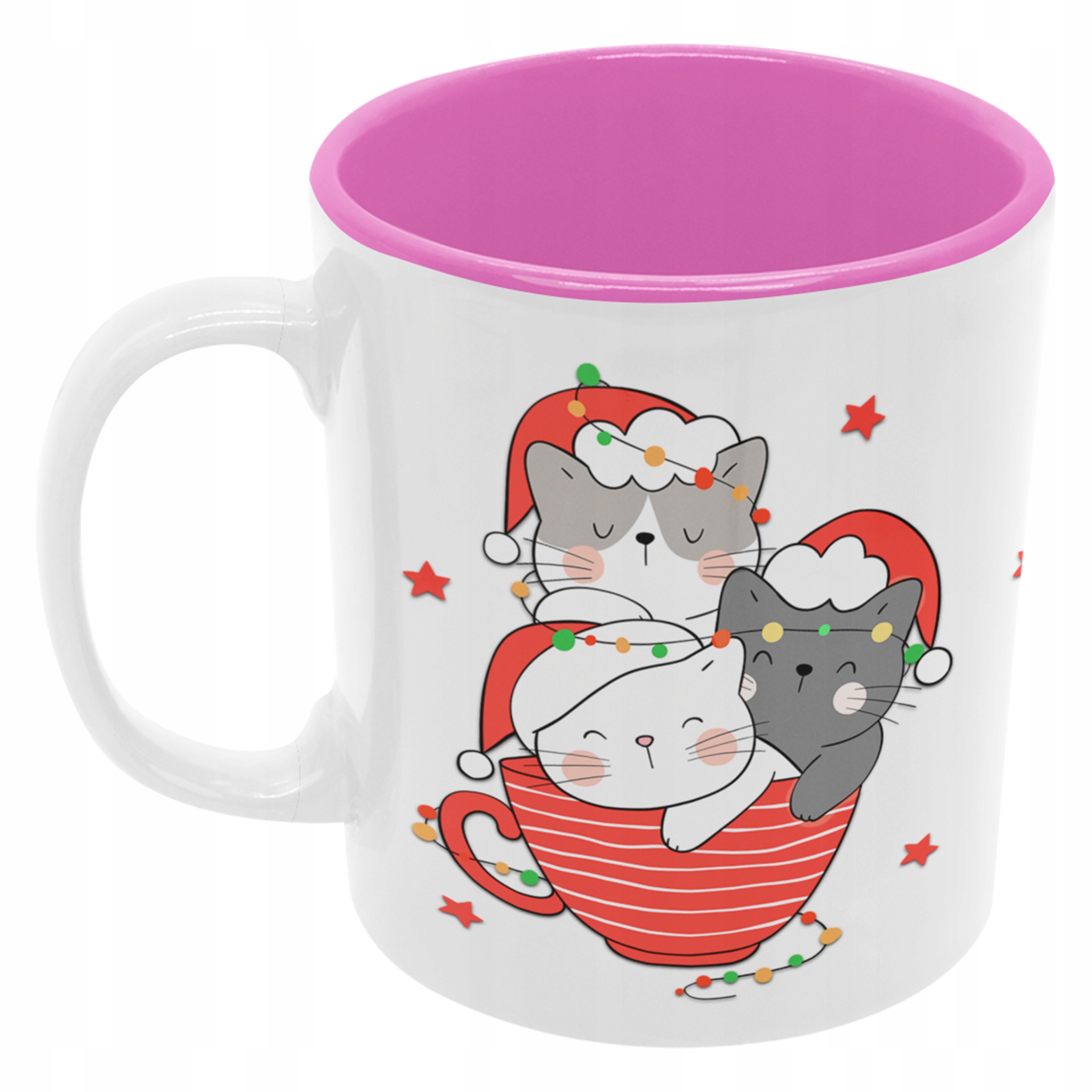 

Śmieszny kubek Kot koty święta różowy środek