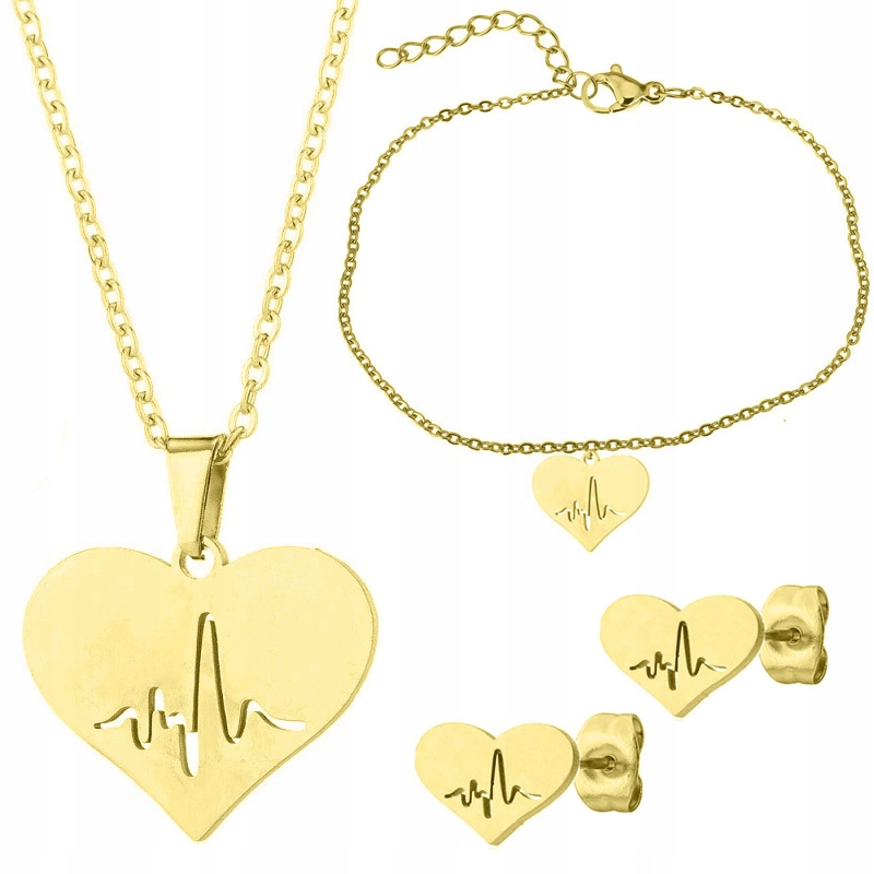 

Złoty Komplet 3W1 Serce Z Rytmem Stal 316L KP41P