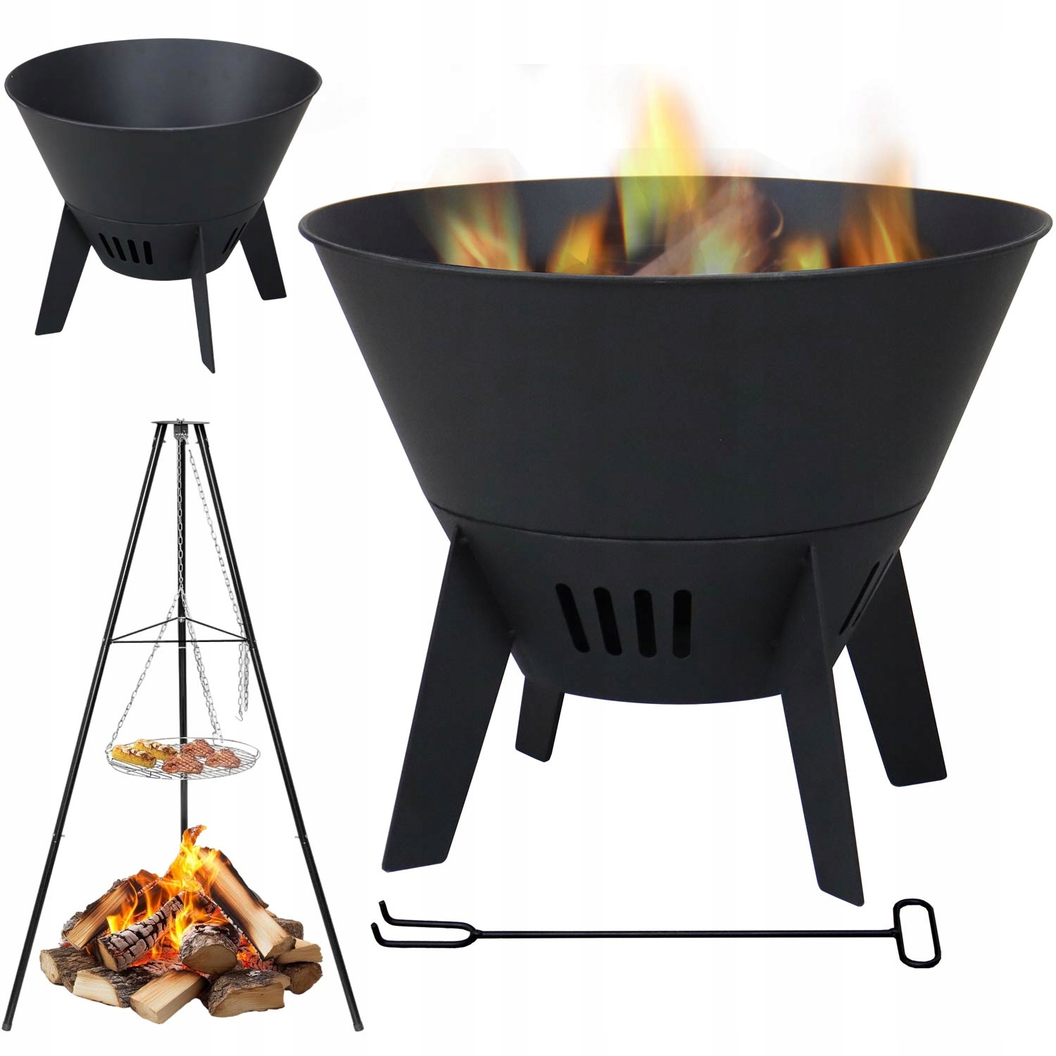 Záhradné Ohnisko Trojnožka, Grilovací Rošt, Nerezová Oceľ, Pevné Ohnisko