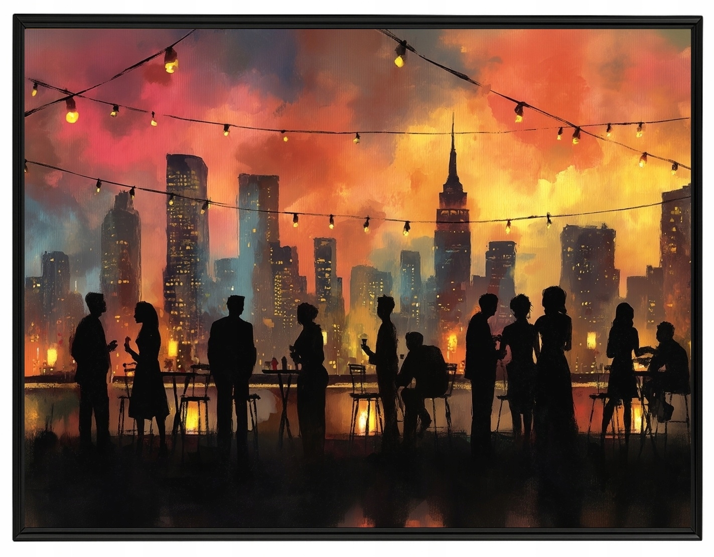 Plakát Rámeček Aluminium Město Večer Lidé Mrakodrapy Západ Slunce 80x60