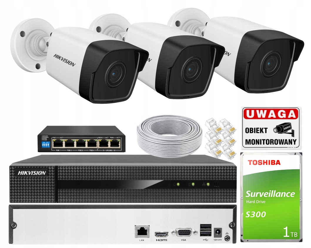 Sada kamer Hikvision IPCAM-B4 4M PoE rekordér