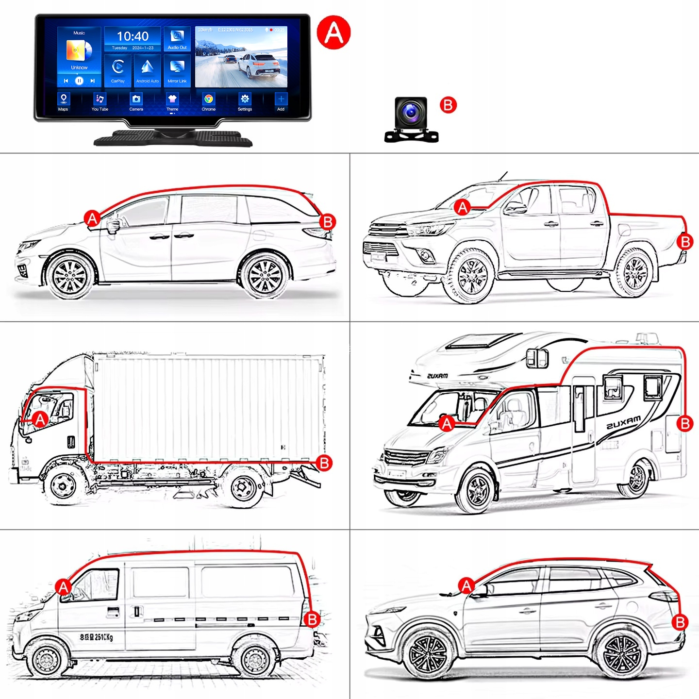 Radio Ekran Stacja CarPlay Rejestrator Monitor Nawigacja GPS Kamera Android Stan opakowania oryginalne