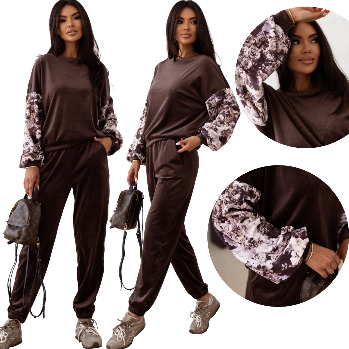 Teplákovka velurová dámská čokoládová joggerová mikina 601 L/XL