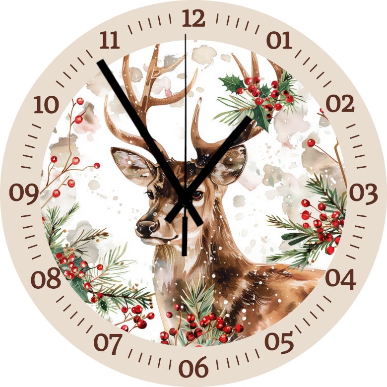 Vánoční nástěnné hodiny Dárek pro myslivce Jelen ve sněhu 45 cm