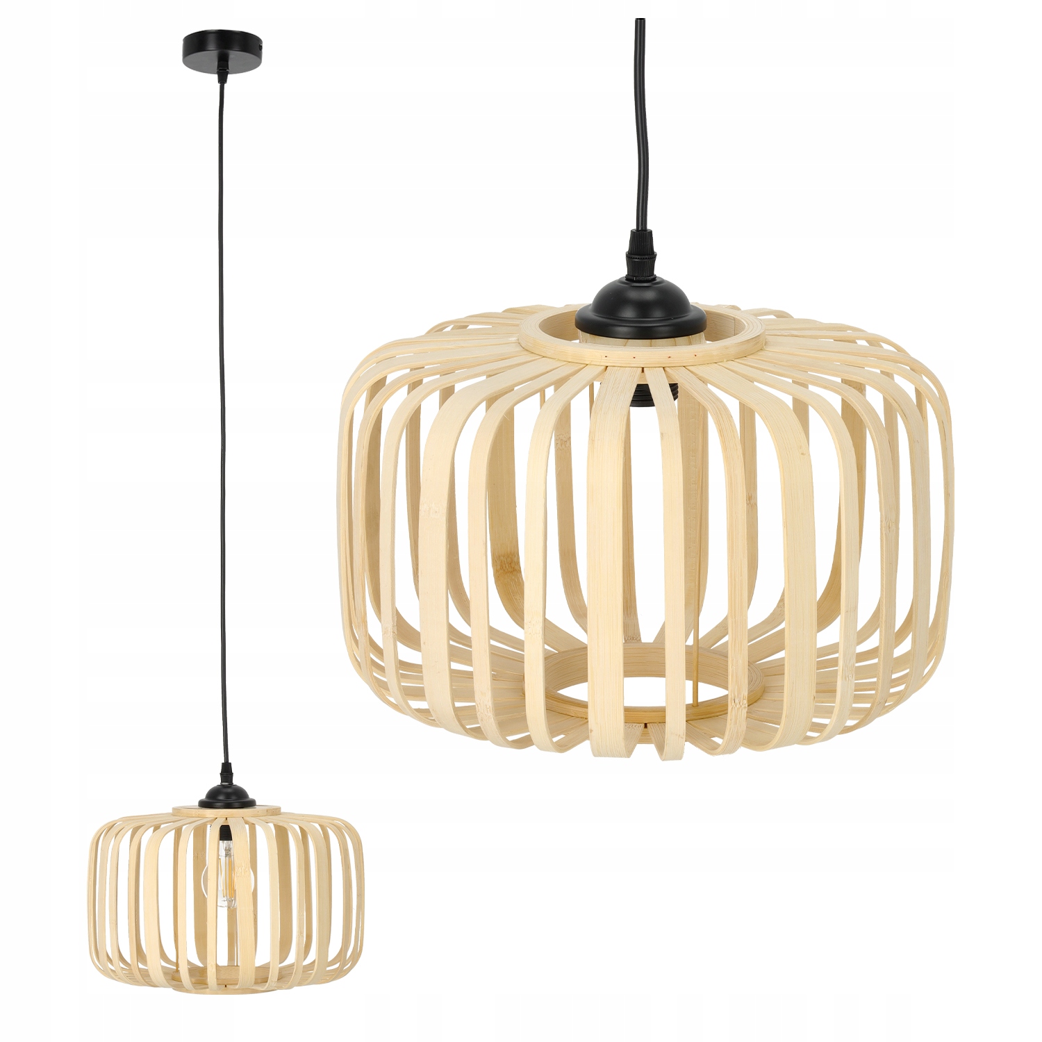 Stropná lampa Boho Závesná Malá bambusová lampa 30 cm Čierna závesná 1xE27