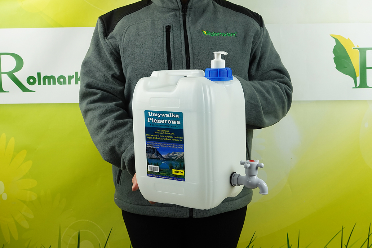 UMYWALKA PLENEROWA kanister POJEMNIK na wode 10L + KRANIK DOZOWNIK NA MYDŁO Kod producenta zbiornik na wodę kran kranik