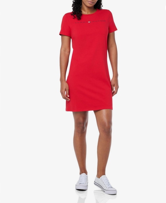 Tommy Hilfiger krátké dámské šaty na léto červené s logem L