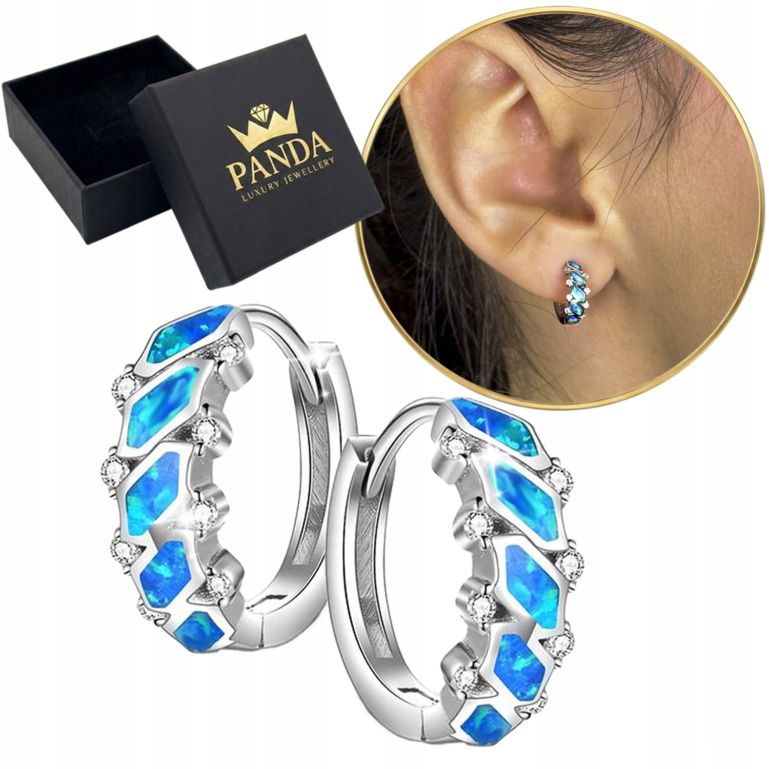 Stříbrné Náušnice 925 Kola Modrý Opál Zirkony Kolečka Dárek Pro Ni