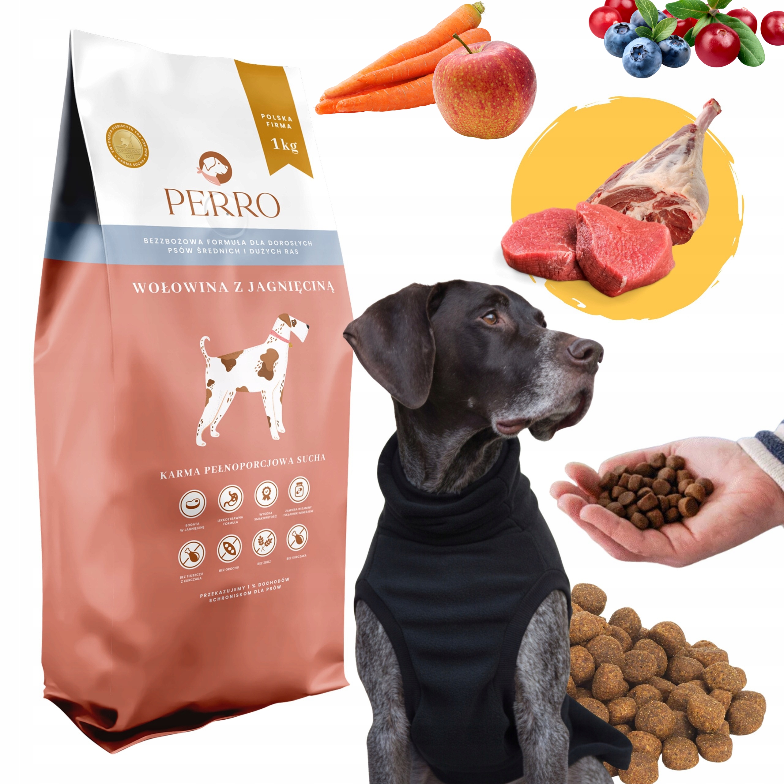 Levně Perro Krmivo Bezobilné Hovězí maso s jehněčím masem Středně velké plemena 12 kg pro psa