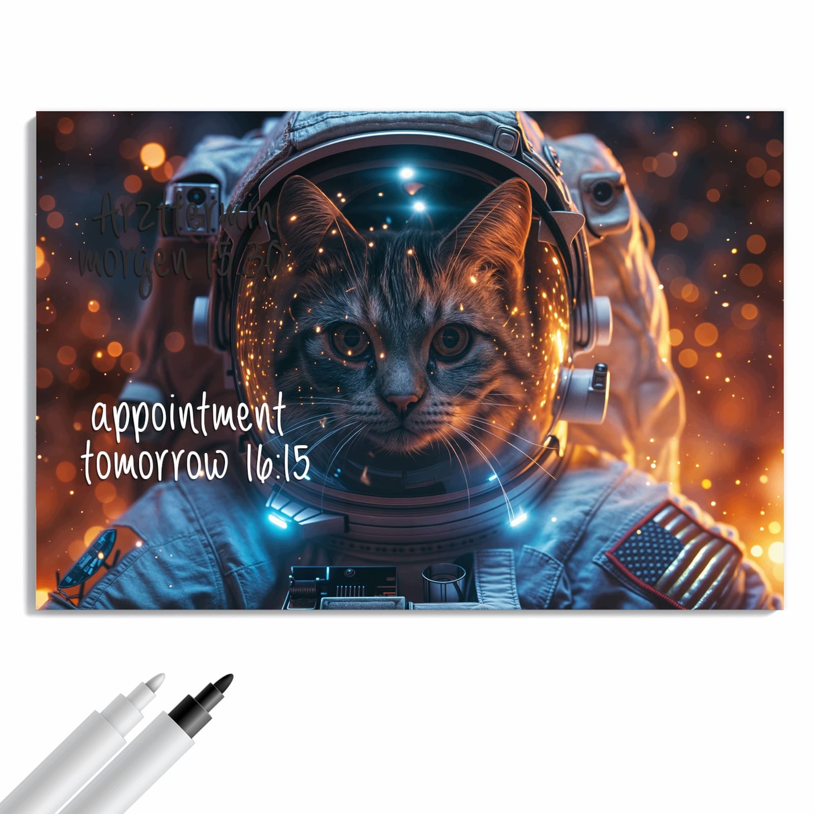 Magnetická tabule Kočka Skafander Vesmírný 90 × 60 cm