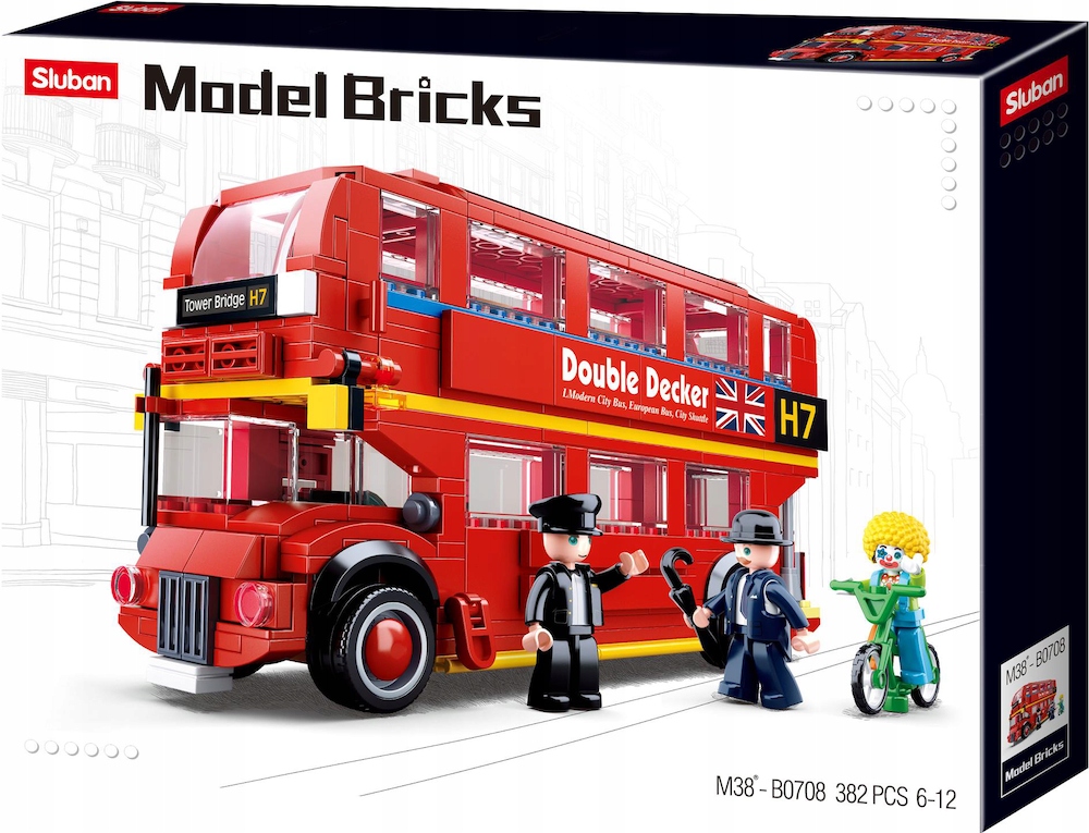 KLOCKI SLUBAN AUTOBUS LONDYŃSKI CZERWONY PIĘTROWY 382 el Model Bricks