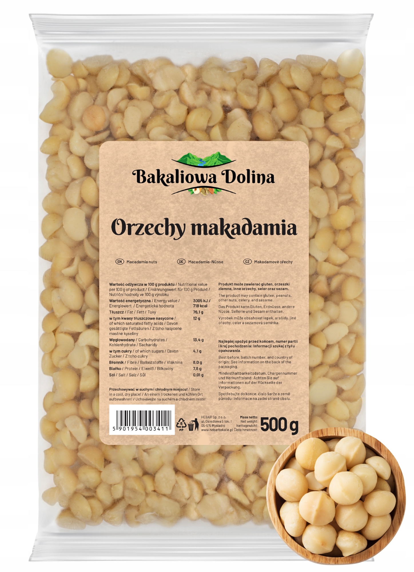 Makadamové Ořechy 500 G Čerstvé Čerstvé Zdravé Přírodní Bakaliowa Dolina