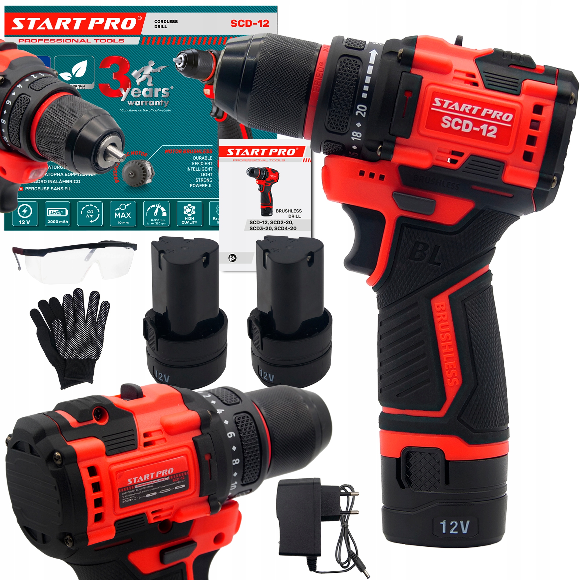 Wiertarko-wkrętarka Akumulatorowa Bezszczotkowa 40N/m 2xAKU Osprzęt