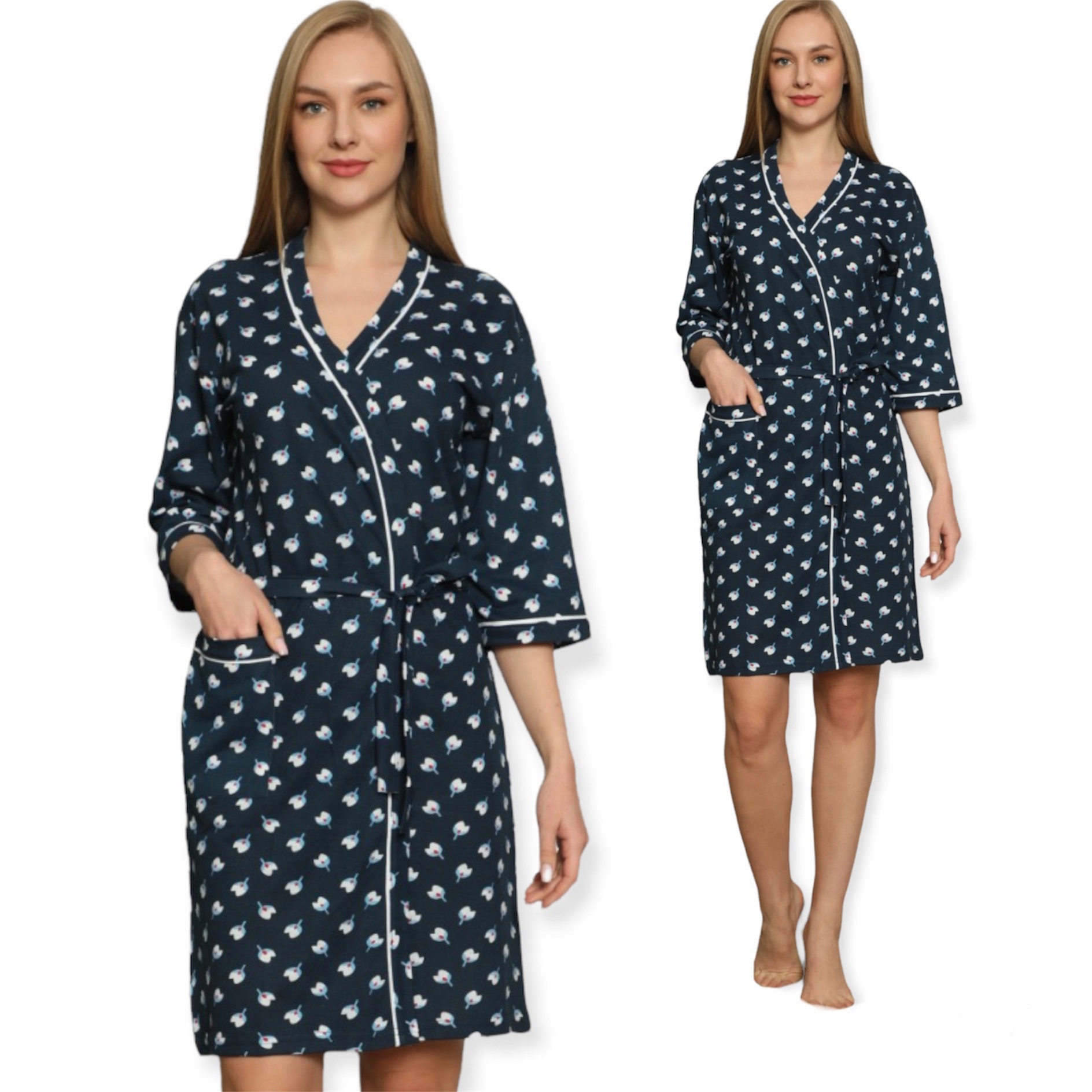 SZLAFROK DAMSKI CIENKI BAWEŁNIANY WIĄZANE/KESIEŃ