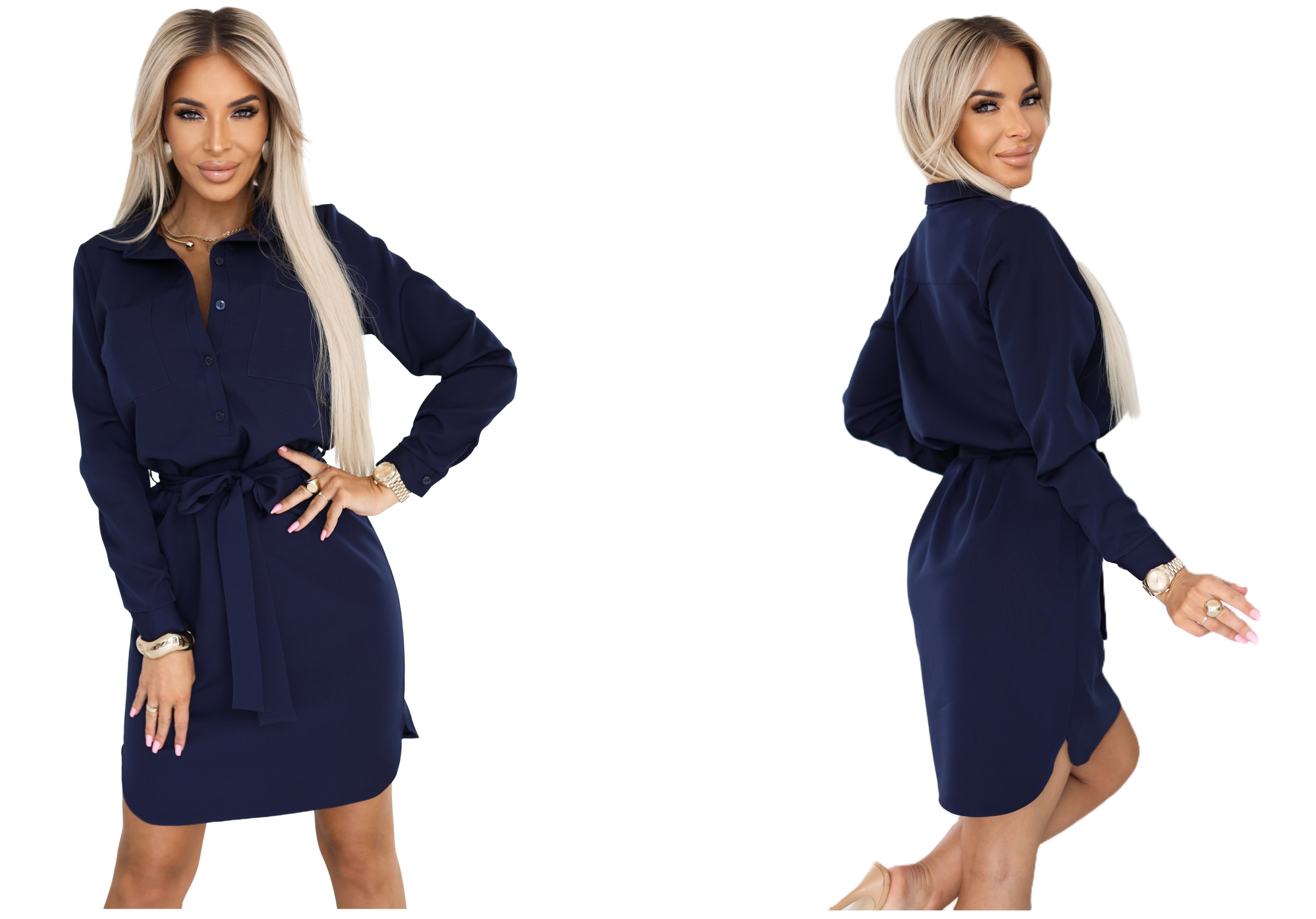 Košilová Šaty S Knoflíky A Kapsami, Tmavě Modrá, L