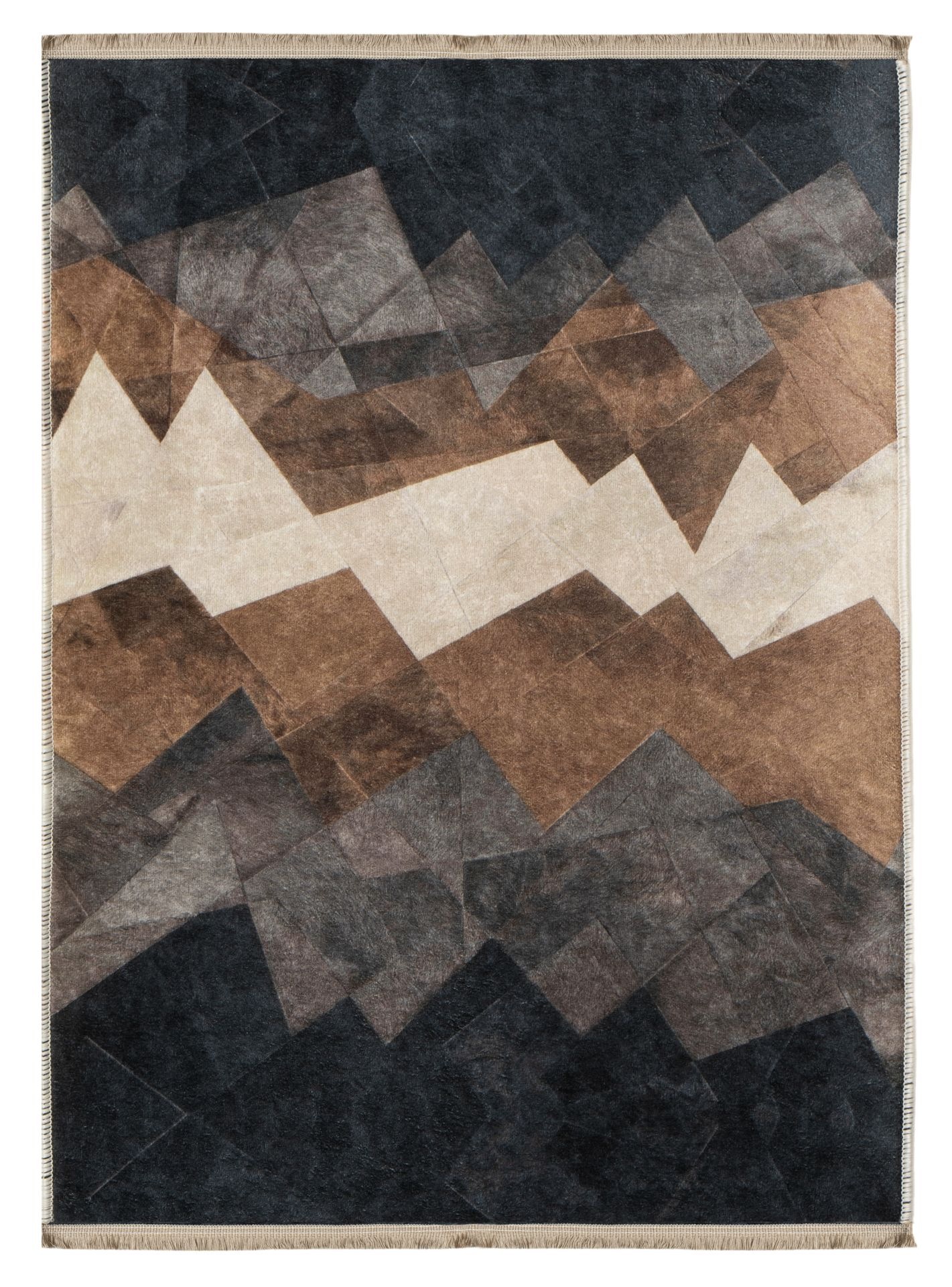 Dywan Nowoczesny Geometryczny 160x230 Loft Brąz Antypoślizgowy Z Frędzlami