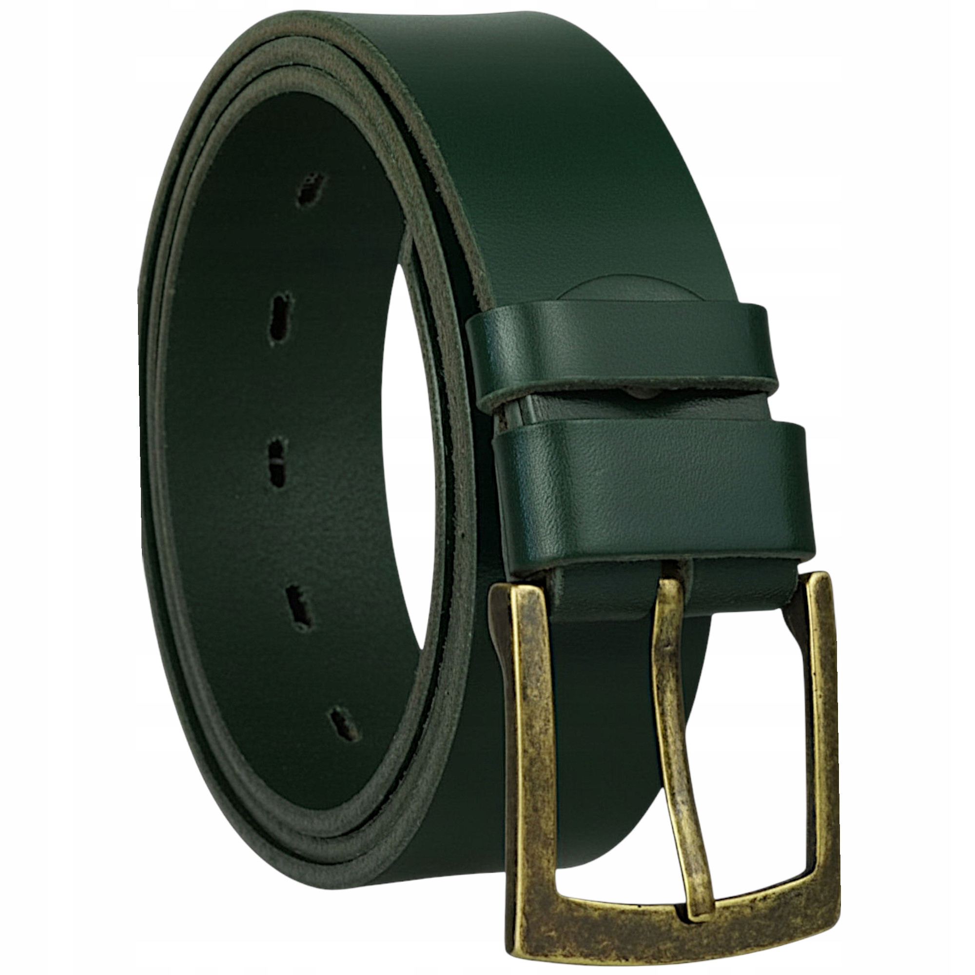 Skórzany Męski Pasek Blakardo 4 CM Zielony Klamra Stare Złoto 115
