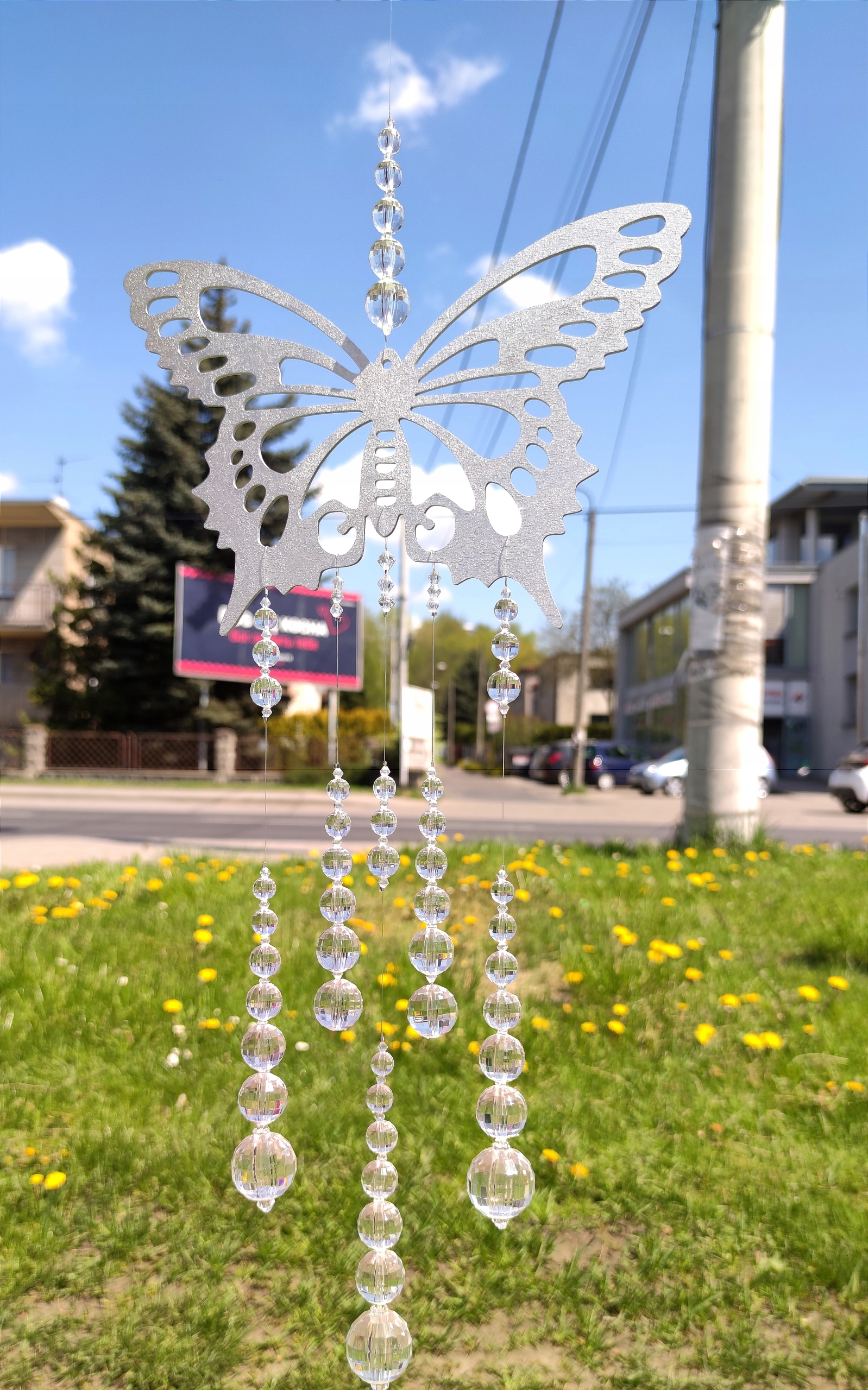 ŁAPACZ SNÓW MOTYL KRYSZTAŁKI KORALIKI OZDOBA KULE Długość 82 cm