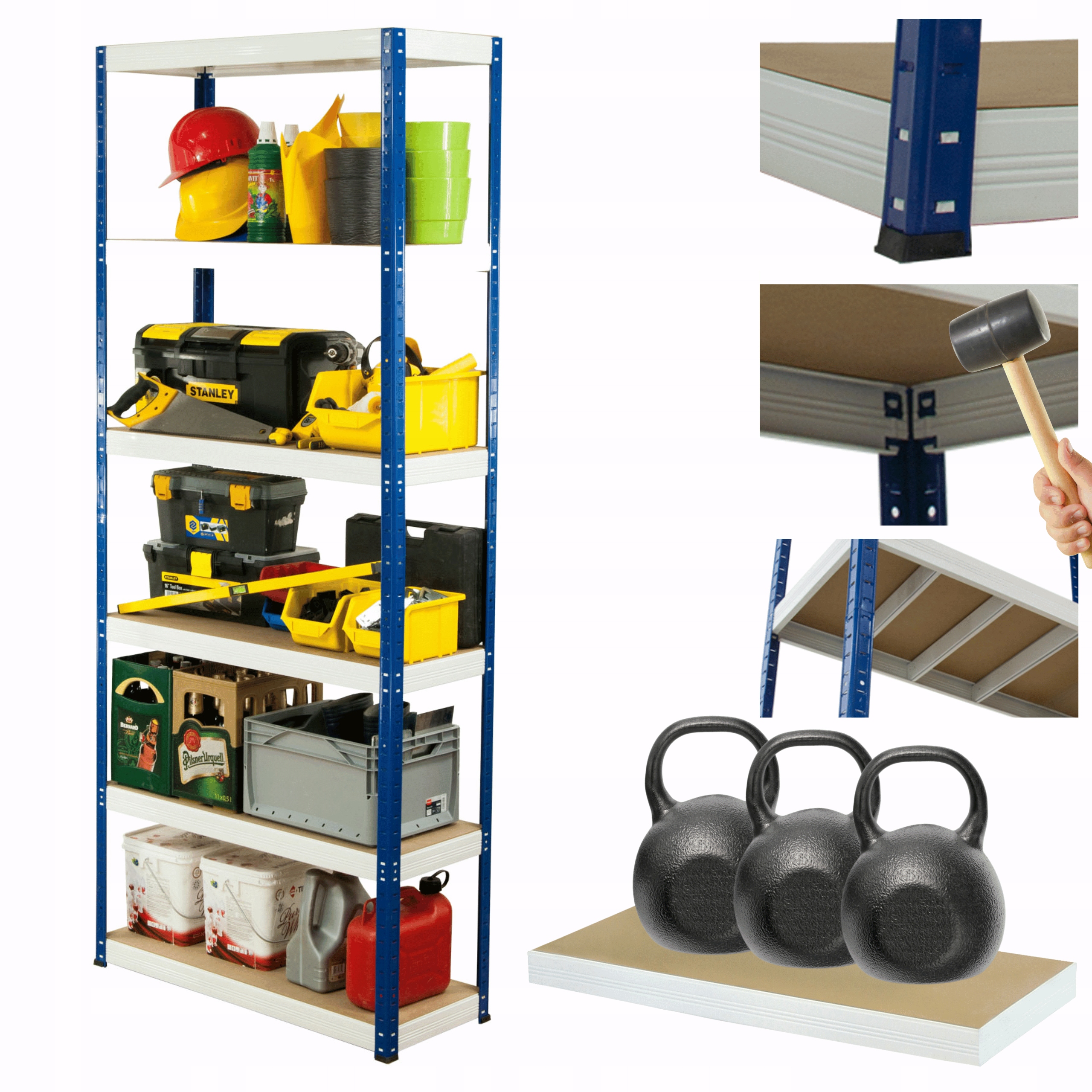 Kovový skladový regál Helios 213x110x50 cm 6Px350 kg Pevný