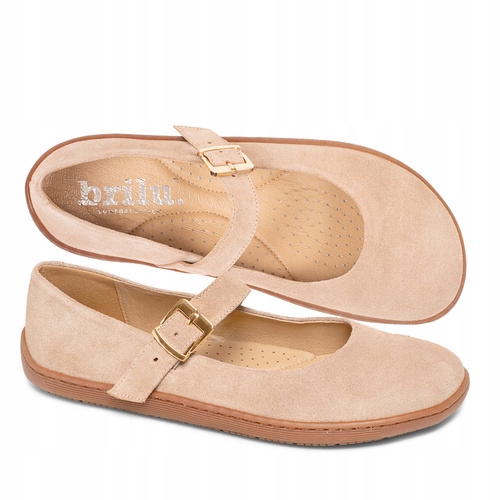 Brilu Polskie Damskie Zamszowe Skórzane Baleriny Barefoot Anette Beżowe 39