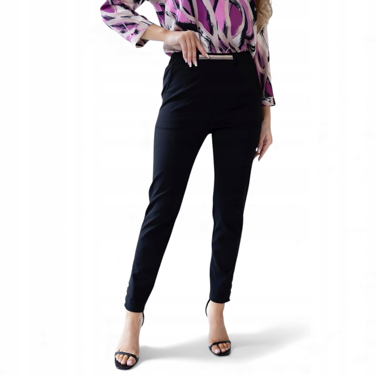 Elegantní cigaretové kalhoty Plus Size, černé, velikost 44