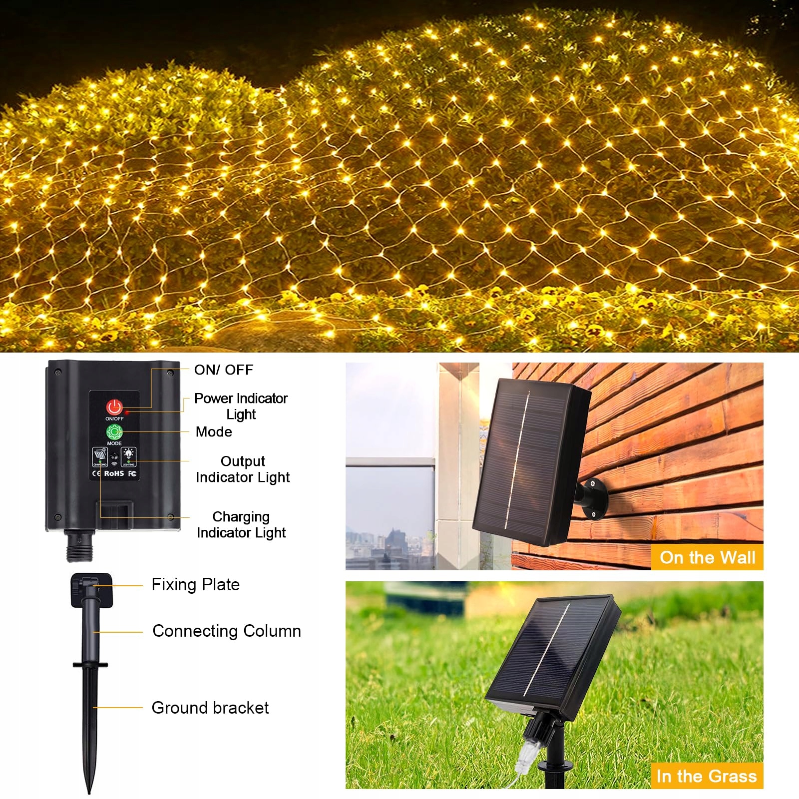 GHONLZIN SOLARNE LAMPKI GIRLANDA ŚWIETLNA 8 TRYBÓW WODOODPORNE 1,5x1,5M — miniatura 8
