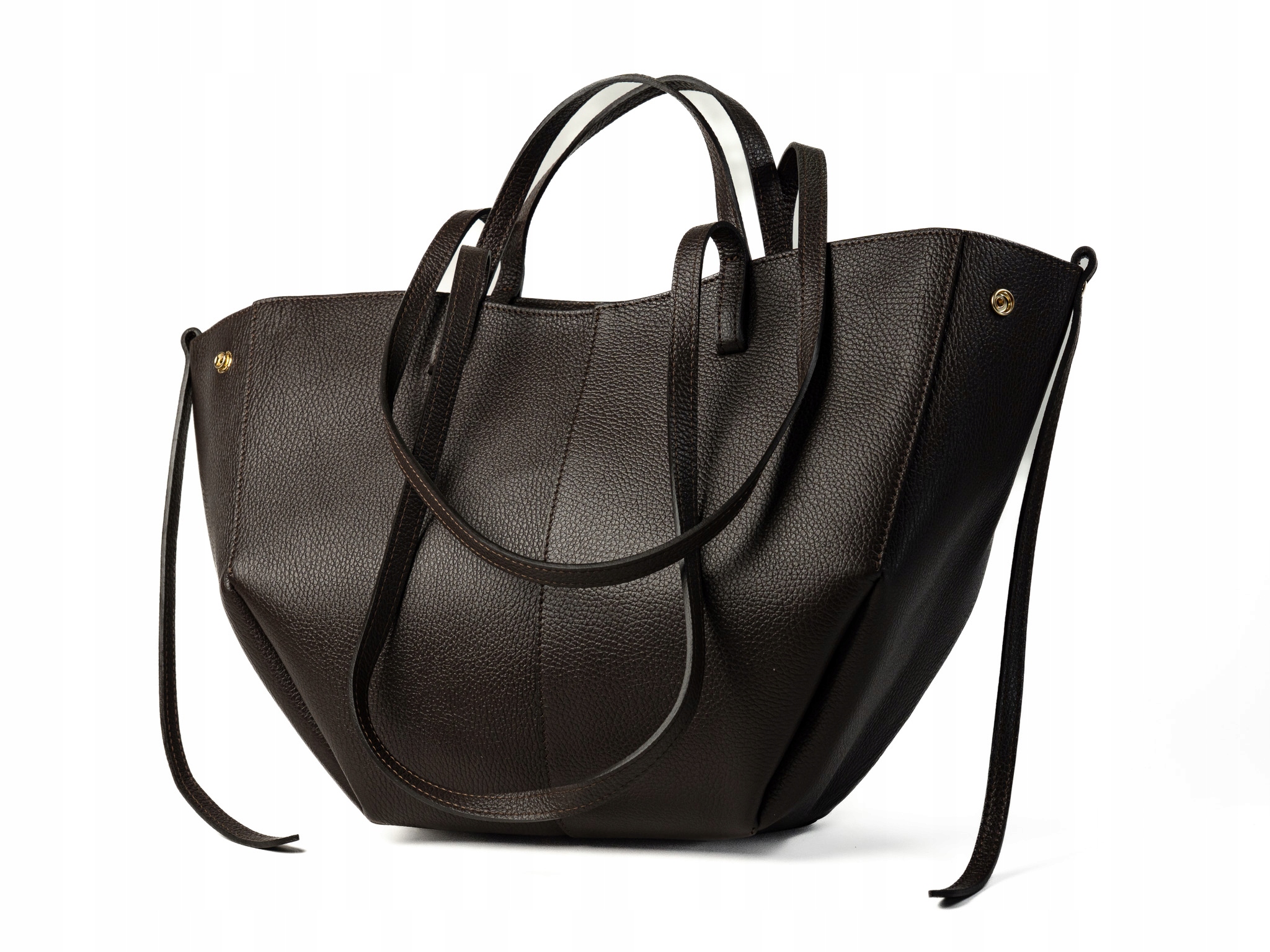 Torebka Damska Skórzana Duża A4 Shopper Pojemna Czekoladowa