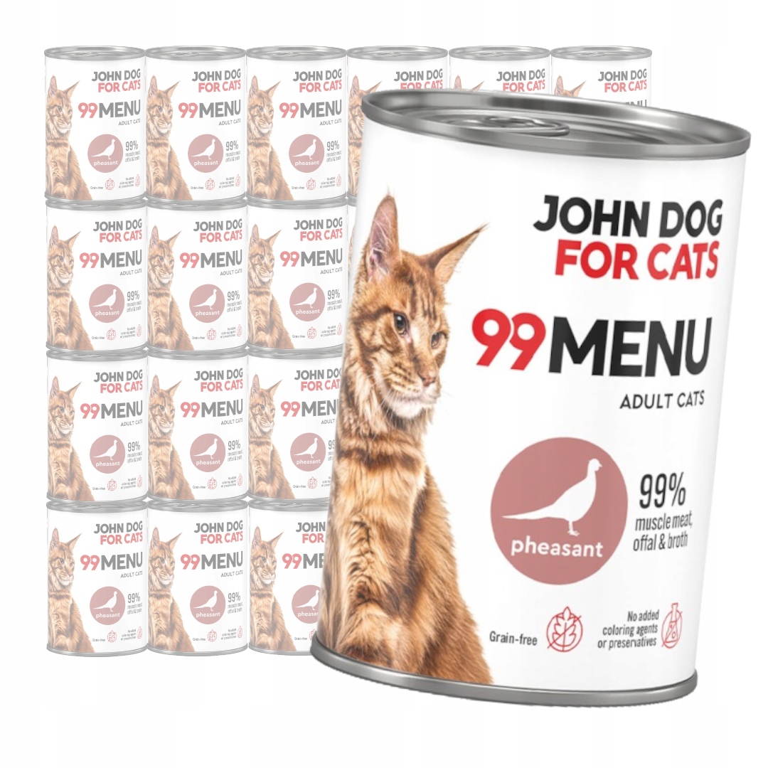 John Dog for Cats 99 Menu Vlhké Krmivo pro dospělé kočky s bažantem 24 x 400 g