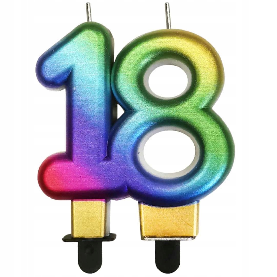 

Świeczka na tort Liczba 18 urodziny Tęczowa party