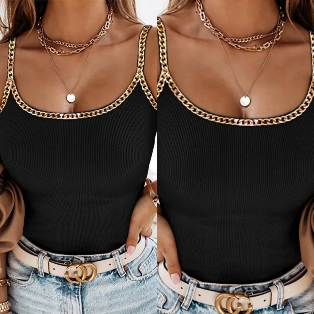 Prążkowana Bluzka Na Ramiączkach Czarny / L-XL Rozmiar L/XL