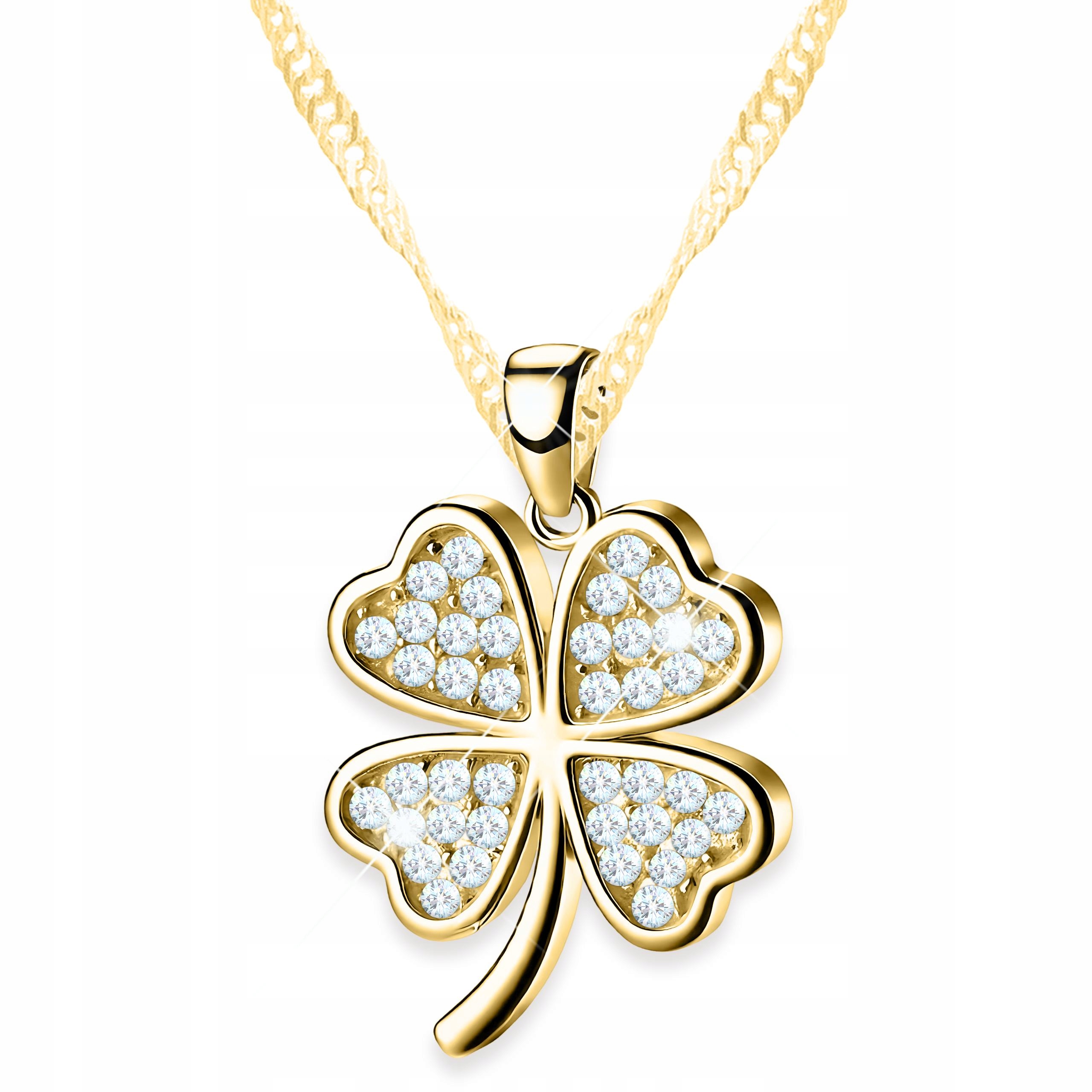 Zlatý náhrdelník s jetelem Čtyřlístkem Čtyřlístek Zirkony Stříbro 925