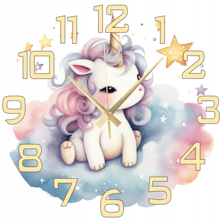 Nástěnné hodiny do dětského pokoje Barevný jednorožec Unicorn 45 cm