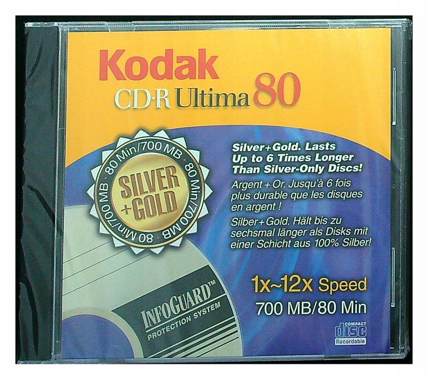 1szt Płyta CD -r Kodak Ultima 80 Gold+ Silver 1x-12x JewelCase