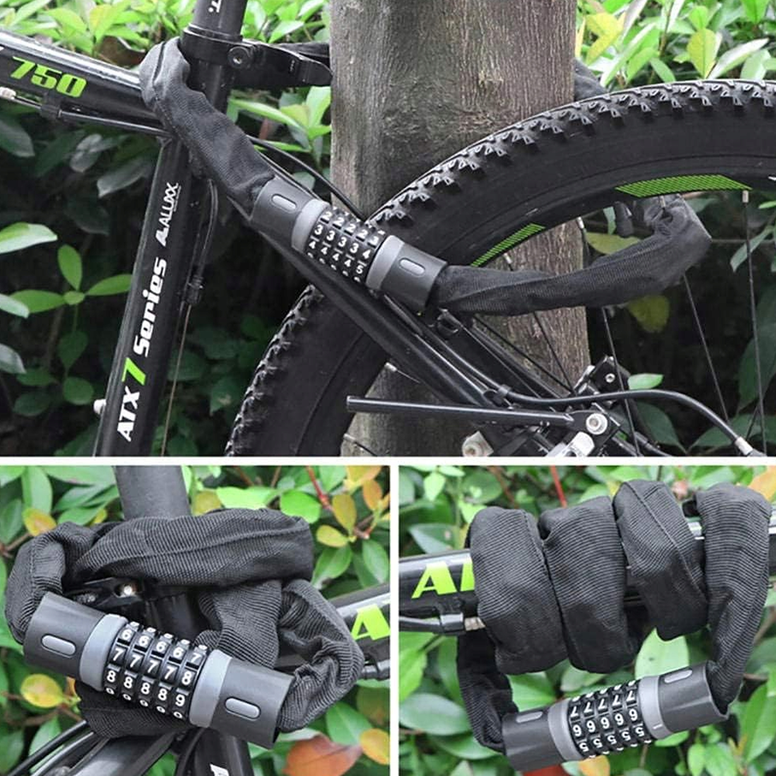 BLOKADA ROWEROWA DO ROWERU ZAPIĘCIE ROWEROWE NA SZYFR KOD ŁAŃCUCH 90cm Waga 1000 g